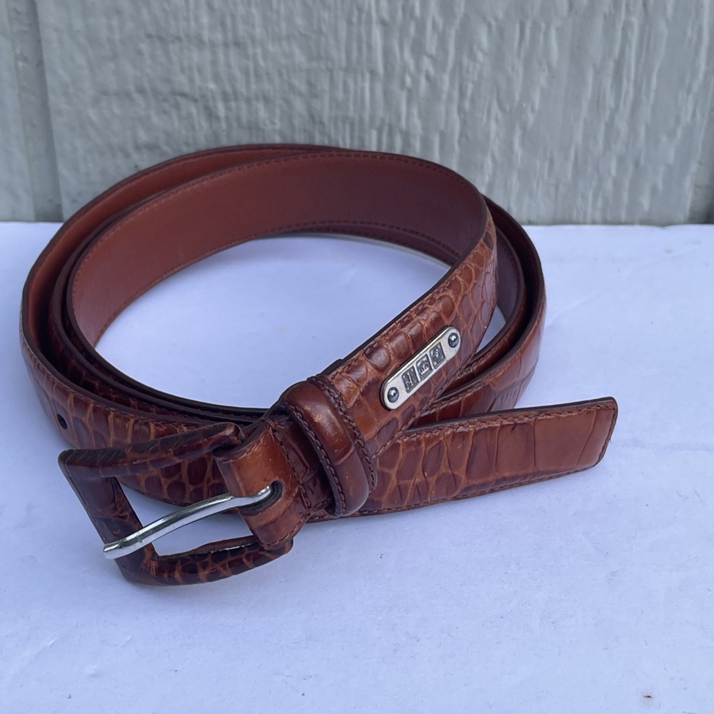 Lauren Ralph Lauren Crocodile Leather Belt Womens 3X Brown Skinny Adjustable Log